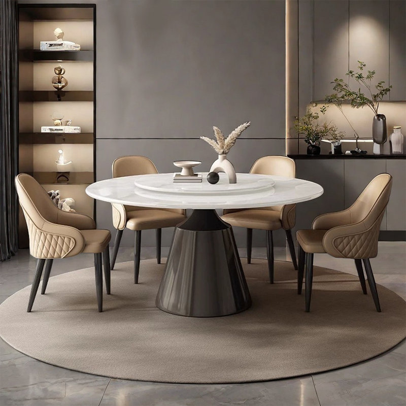 Light Luxury Modern Marble Round Dining Table Set